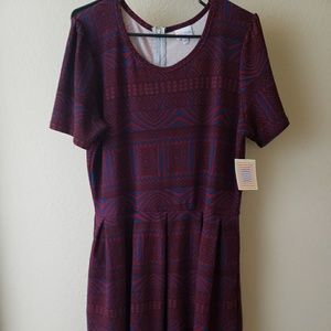 Lularoe Amelia Dress: Burgundy and Blue